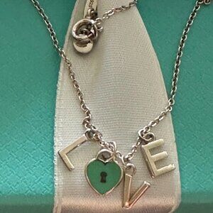 New Tiffany & Co. Sterling Enamel Love Charms Pendant Necklace 16" - 18"